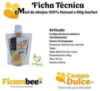 Miel de abejas 100% Natural presentación de 60gr Sachet