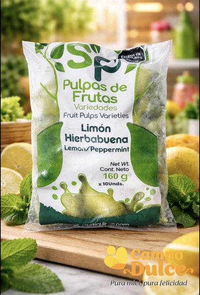 Pulpas de frutas variedades limon-hierbabuena x 160gr - 10 und