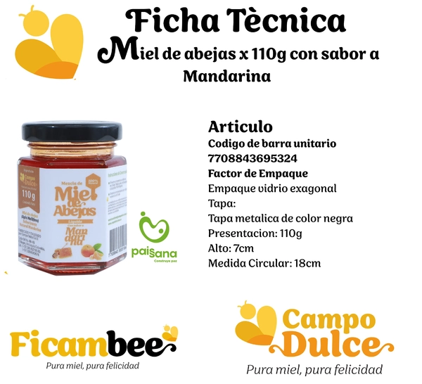 Miel de abejas x 110gr con sabor a Mandarina