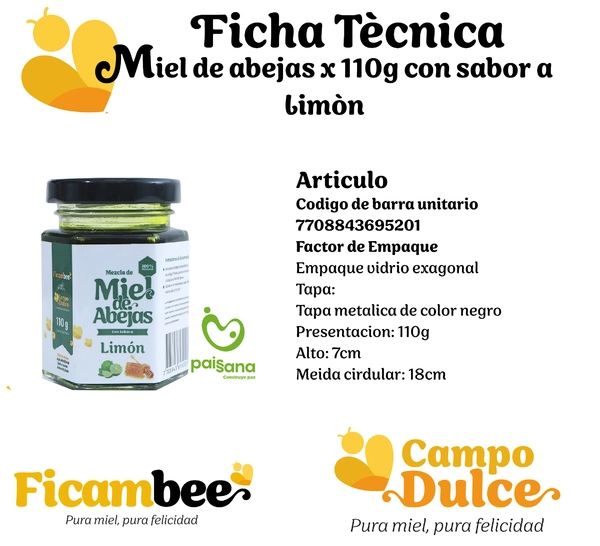 Miel de abejas x 110gr con sabor a Limon