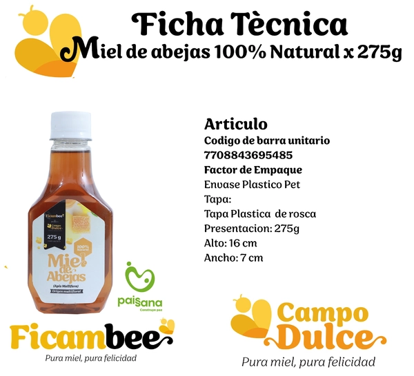 Miel de abejas 100% Natural presentación de 275gr