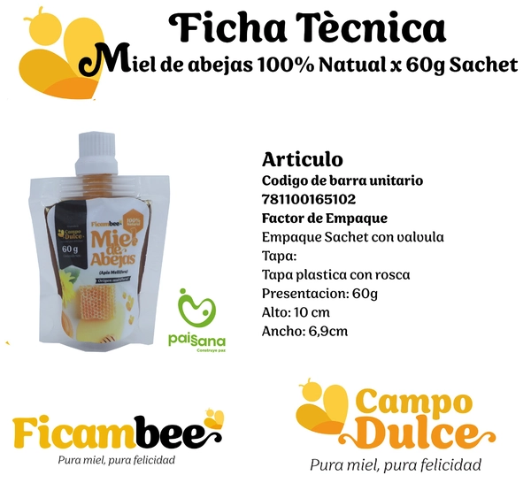 Miel de abejas 100% Natural presentación de 60gr Sachet